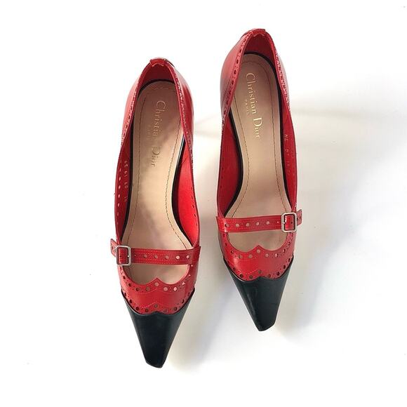 Dior Spectadior Red Brogue Cap Toe Buckle Maryjane Pumps 39 - Picture 2 of 11